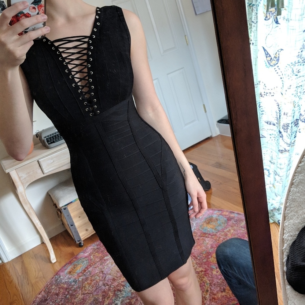Sexy black strappy bodycon dress LBD